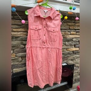 Women’s Time and Tru Sleeveless Pink Button-Up Dress